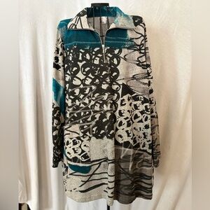 Parsley and Sage Abstract Patterned 1/4 Zip-Up Jacket 1X
